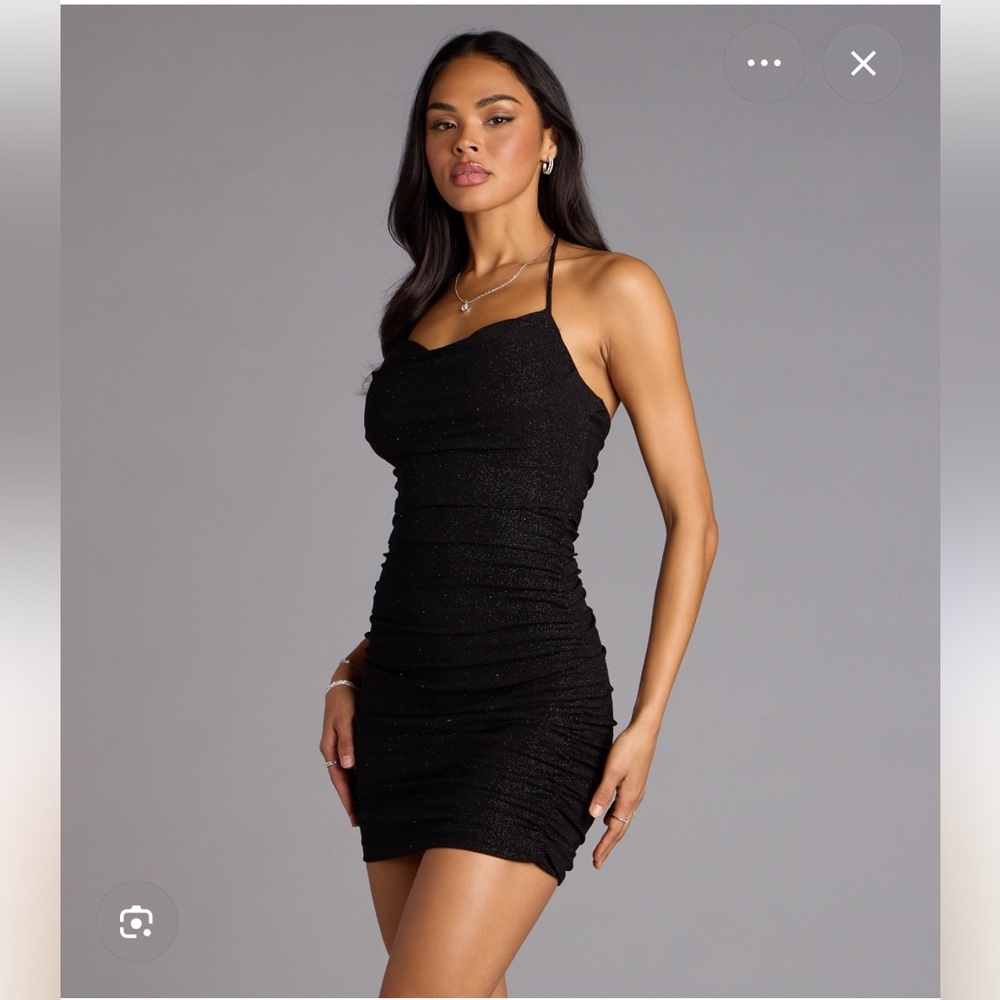 Revolve SNDYS. Black Mini Ruched Bodycon Dress